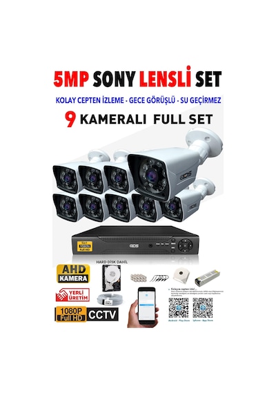 Ids - 9 Kameralı 1080P Fullhd 5Mp Sony Lensli Kamera Seti - 2021 Ids - 9 Kameralı 1080P Fullhd 5Mp Sony Lensli Kamera Seti - 2021