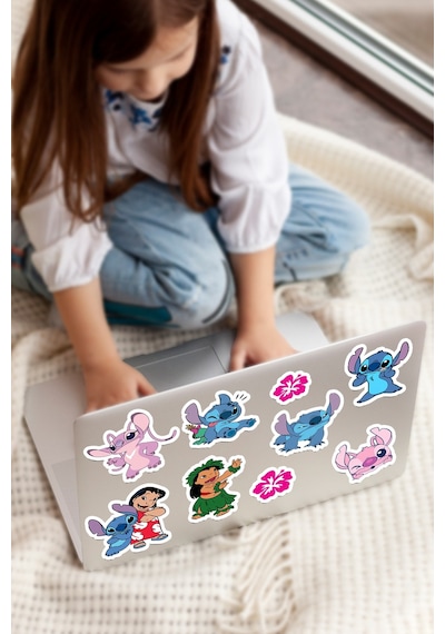 127 Adet Stitc Temalı Sticker Seti - Kalem Suluk Defter Cam Masa Laptop Tablet Sticker Suya Dayanıklı Çok Renkli