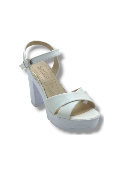 Selfie 4280-26 Cilt Çapraz Bant Platform Topuk Fashion Kadın Sandalet 11cm Beyaz