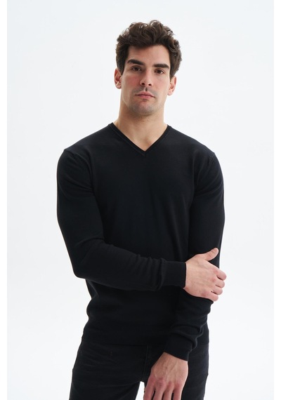 AR-MA Arma Erkek Slim Fit Likralı Pamuklu Örme V Yaka Triko Kazak K0kro0854 Siyah