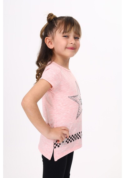 Toontoy Kids Toontoy Kız Çocuk T-shirt Yıldız Baskı Pembe Melanj