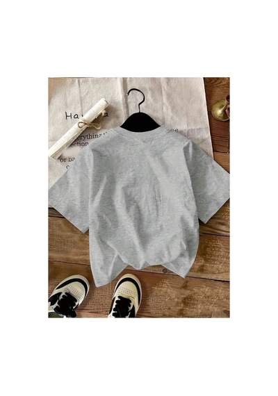 Herkesemoda Baskılı Basic T-shirt Gri