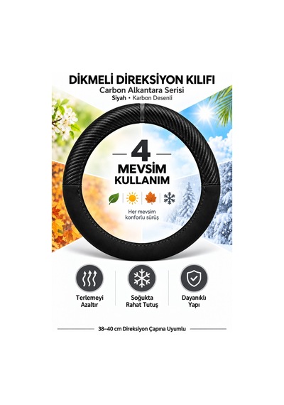 Trobus Jaguar Xf 2016-2025 Uyumlu Dikmeli Direksiyon Kılıfı Carbon Alkantara Karbon Desenli Siyah