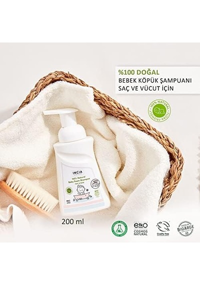 %100 Doğal Organik Sertifikalı Bebek Köpük Şampuanı Saç Vücut Lavanta Konak Önleyici Yenidoğan 200 Ml Açik Gri