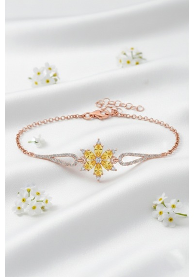 Çekirdekjewelry 925 Ayar Gümüş Sarı Taşlı Lotus Bileklik Pembe