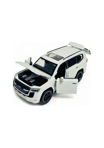 1:32 Metal Çek Bırak Lüks Arazi Aracı Toyota Land Cruiser Model Oyuncak Araba - Sesli Işıklı Beyaz