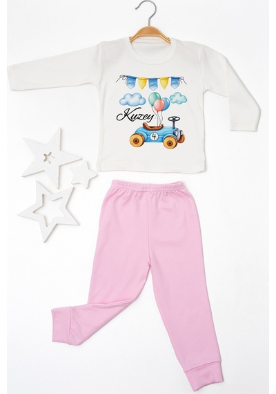 Pia Baby İsimli Erkek Çocuk Pijama Takımı %100 Pamuk Penye İsme Özel Baskılı Kişiselleştirilebilir Pijama Seti 20713p14pi Krem