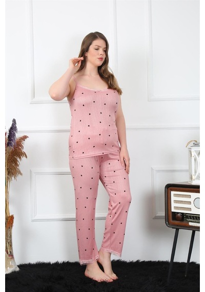 Akbeniz Kadın Büyük Beden Somon İp Askılı Pijama Takım 202196 Somon