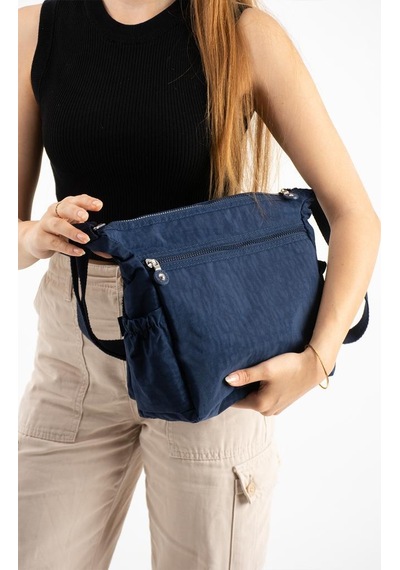 Baginn Kadın Postacı Çanta Hafif Klinkır Kumaş Çok Cepli Çapraz Askılı Omuz Çantası 28 24 Cm Günlük Çanta Lacivert