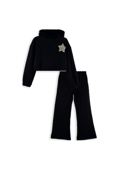 Denokids Stars Kız Çocuk Crop Siyah Eşofman Takım Çok Renkli