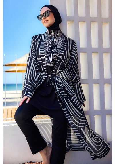 Remsa Labire Desenli Şifon Kimono Pareo Rms-rp032-26 Siyah