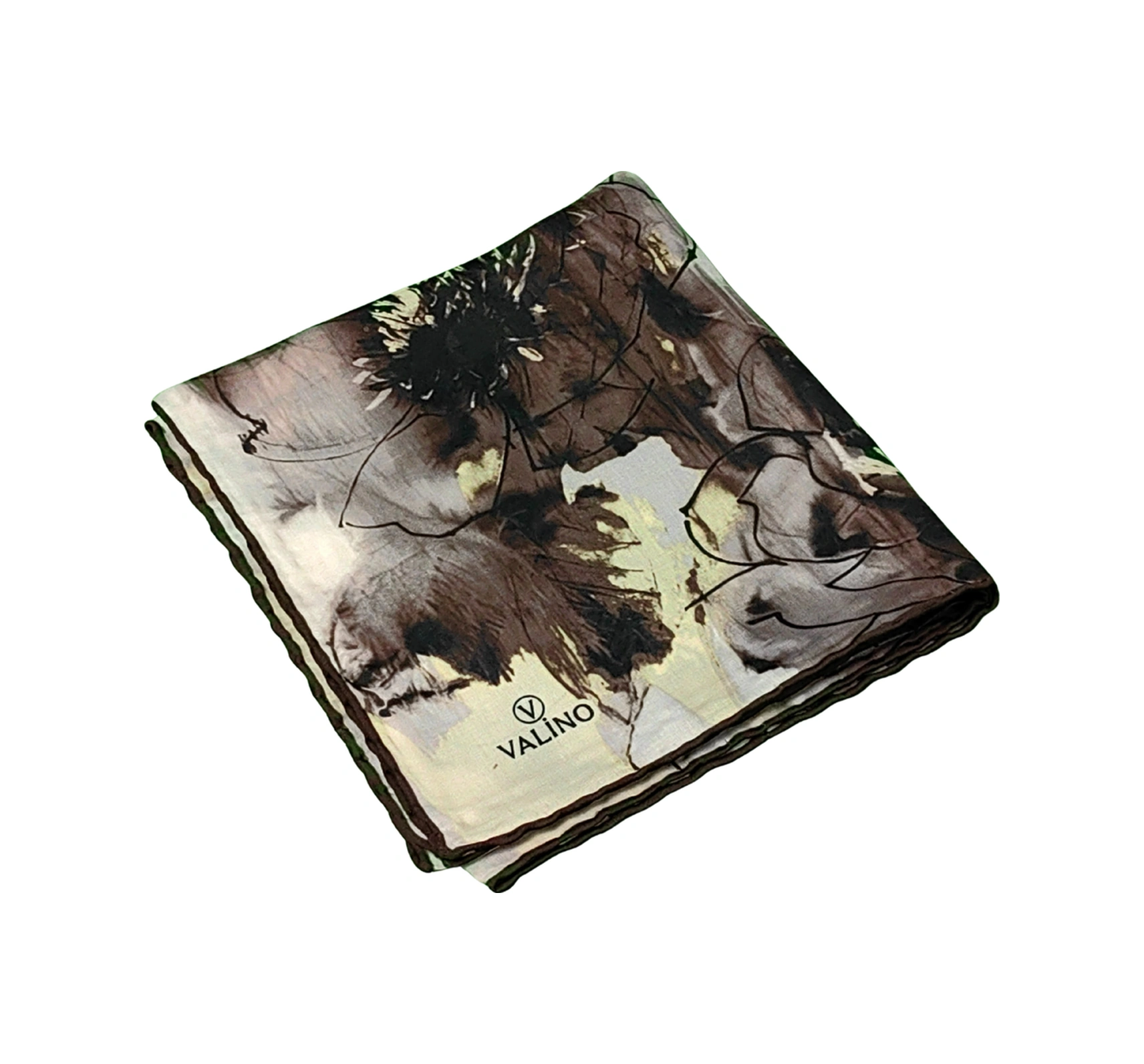 Mim Eşarp Valino Çiçek Desenli Şifon Eşarp 90x90 Cm Krem - Kahve