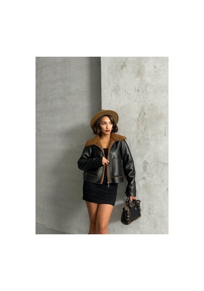 Verymoda Lamine Deri Fermuarlı F1511 Siyah Kahve