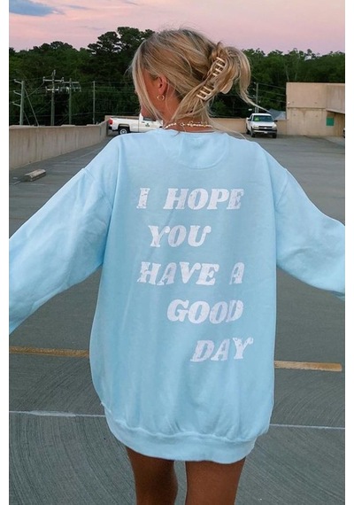 Mad Girls Mavi Sırt Baskılı Sweatshirt Mg1219