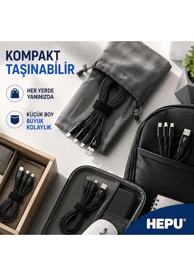 Hp-13 3in1 Çoklu Hızlı Şarj Kablosu Lightning Type-c & Micro Usb Çıkışlı Örgülü Kumaş Kablo Ev Araç Ve Ofis Uyumlu 1.2 Metre