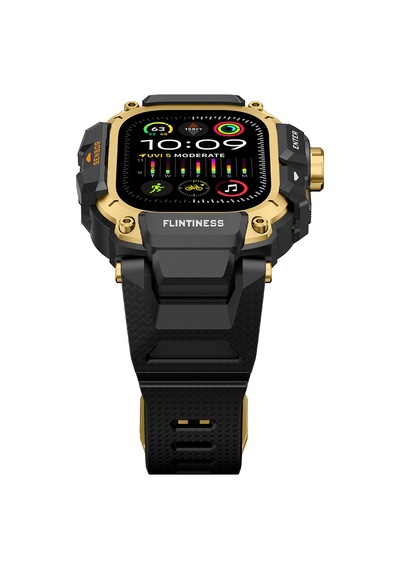 Watch Ultra 49mm Uyumlu Mohseven İwatch Punk Fortress Serisi Kasa Koruyuculu Silikon Kordon Gold
