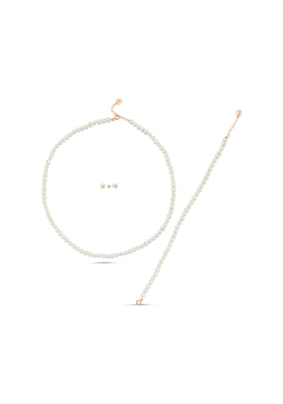 4,5 Mm Doğal İnci Sıralı Kolye Bileklik Küpe Üçlü Set 40 Cm Gümüş