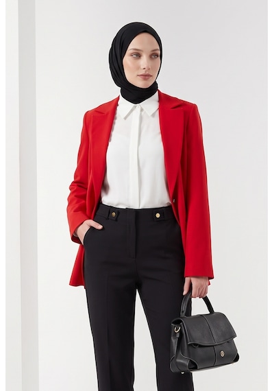 Armine Trend Fermuarlı Yandan Cepli Paçası Düğmeli Rahat Kesim Pantolon Siyah 26yt223