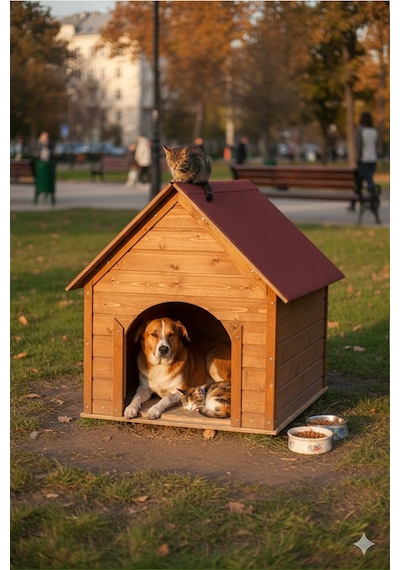Reyo Suya Soğuğa Dayanıklı Lüks Büyük Boy Ahşap Köpek Kulubesi Kırmızı
