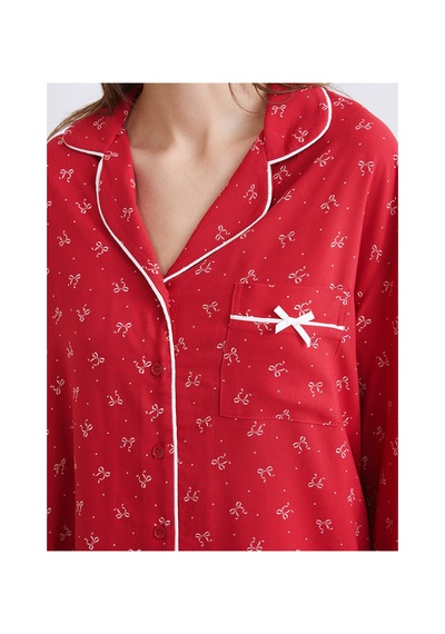 Lcw Dream Kırmızı Gömlek Yaka Kadın Pijama Takımı