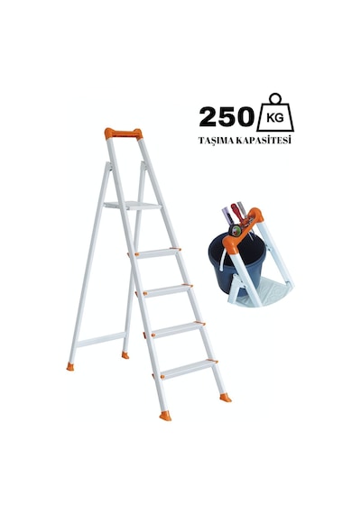 Ze Zigana Ev Gereçleri Hardy Plus 4+1 Ekstra Güçlü 250 Kg Taşıma Kapasiteli Metal Ev-ofis-bahçe-inşaat Tipi Merdiven
