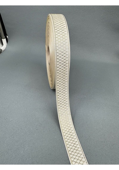 2 Cm Altın Yaldızlı Desenli Saten Şerit-5 Metre