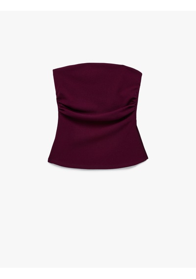 Koton Slim Fit Drape Detaylı Straplez Top Bordo 6sak10192ek