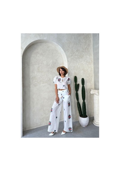 Verymoda Nakışlı Pantolon D2880 Krem Verymoda Nakışlı Pantolon D2880 Krem