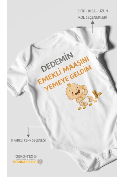 Morivokids Dedemden Kısa Kollu Bebek Body %100 Pamuk Beyaz