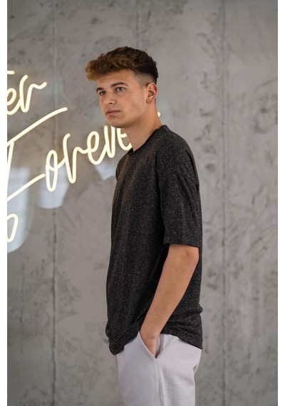 Oversize Bisiklet Yaka Likralı Erkek Yazlık T-shirt 001