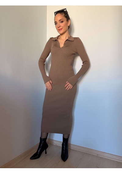 Ali Butik Vizon Polo Yaka Fitilli Elbise Vizon
