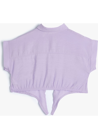 Koton Crop Gömlek Önden Bağlama Detaylı Kısa Kollu Cepli Modal Kumaş Lila 3skg60208aw 3SKG60208AW359 Lila