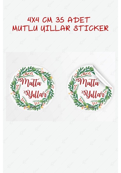 Mutlı Yıllar Sticker 4x4 Cm 35 Adet - Suya Dayanıklı Yeni Yıl Yılbaşı Sticker