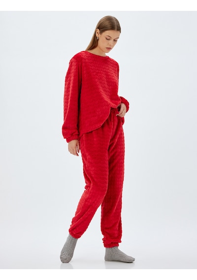 Koton Polar Pijama Altı Beli Bağlamalı Lastikli Rahat Kalıp Kırmızı 5wlk40113mk Kırmızı