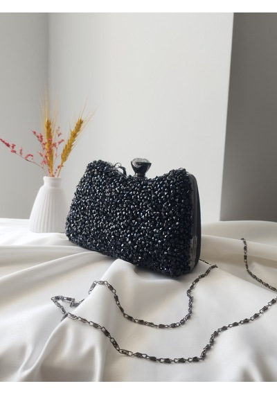 Vivazzaluxe Kristal Taşlı Kadın Abiye, Clutch Çanta Siyah