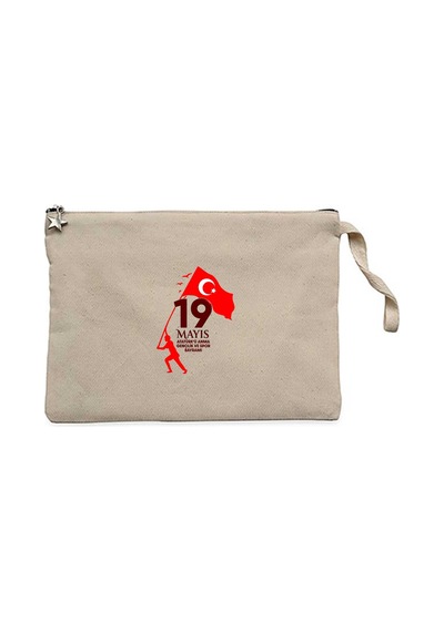 19 Mayıs Atatürk'ü Anma Gençlik Ve Spor Bayramı Krem Clutch Astarlı Cüzdan / El Çantası