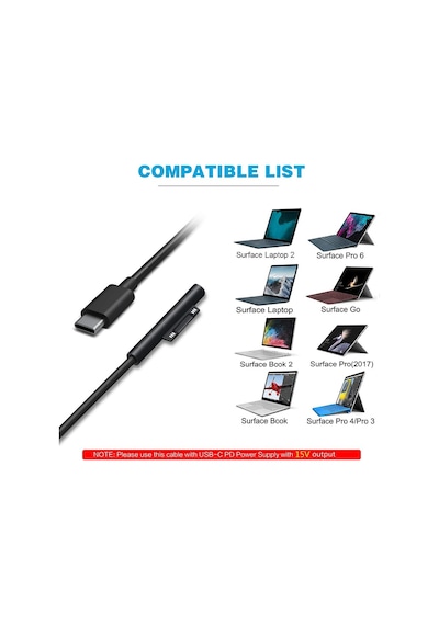 Microsoft Surface Pro 7 6 5 Usb-c Şarj Adaptörü Kablo - Siyah - 1.5m Um163647-1 Yurt Dışından