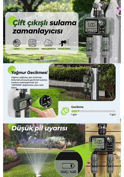 Profesyonel Otomatik Sulama Kontrol Ünitesi - Çift Çıkışlı & Manuel Modluakıllı Sulama Sistemi Ipx5