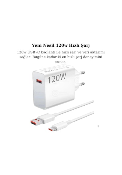 120w Turbo Ultra Hızlı Akım Korumalı Şarj Aleti Usb- Type-c Kablo Ve Adaptör Şarj Seti