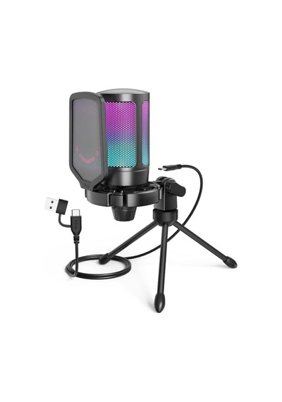 Ampligame A6v Yayıncı - Oyuncu - Gamer - Podcast - Youtuber Rgb Usb Mikrofon Siyah