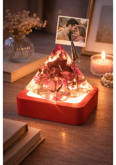 Epoksi Piramit Led Lamba & Not Fotoğraf Tutucu Romantik Masaüstü Dekor 02