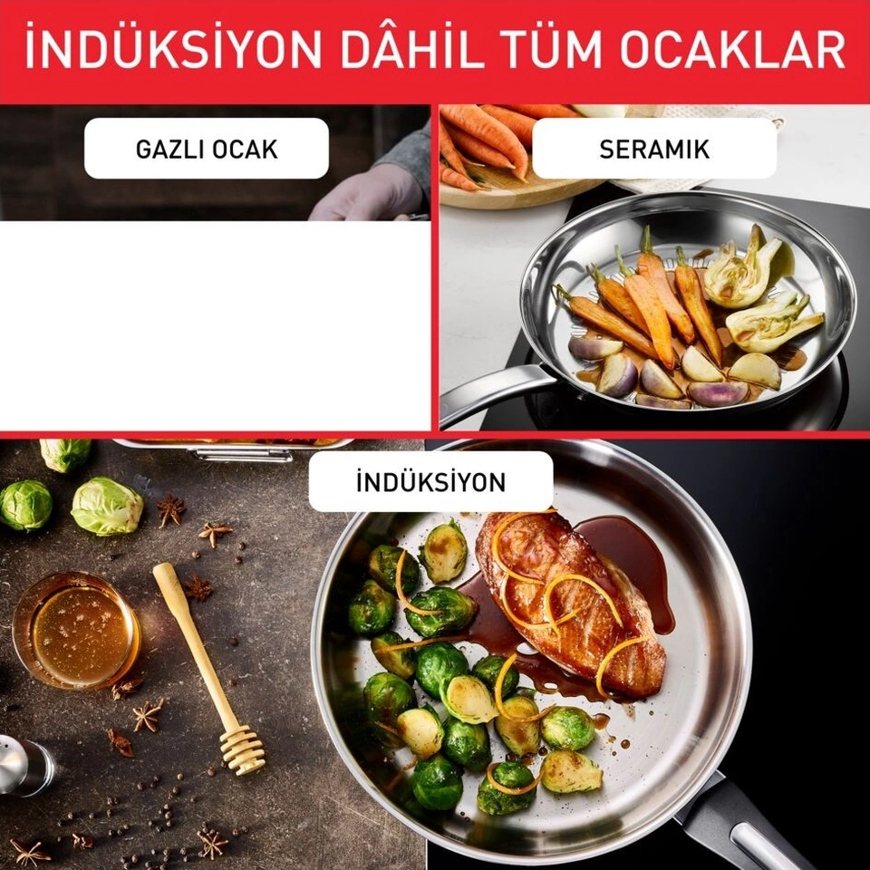 Tefal Duetto İndüksiyon Tabanlı 8 Parça Çelik Tencere Seti Çelik