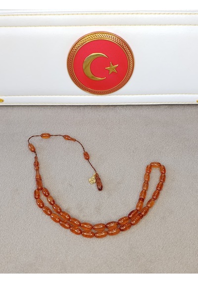 Ateş Kehribar Tesbih Hareli Amber Renk Halil Koçak Usta Yapımı