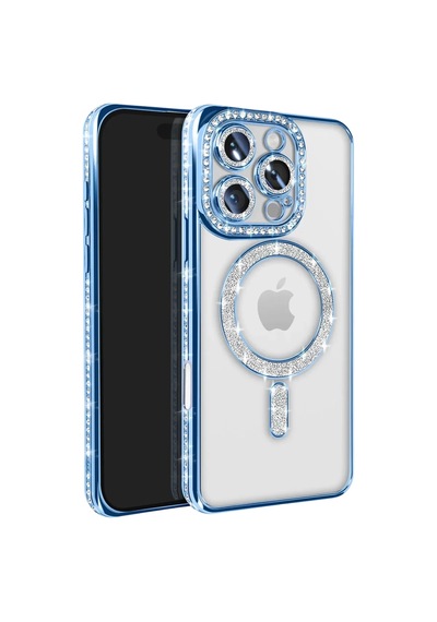 Newface Apple İphone 16 Pro Max Kılıf Joke Simli Magneticsafe Kılıf - Mavi