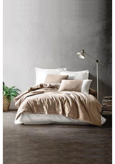 Plain Vizon-krem Çift Kişilik Nevresim Takımı - %100 Pamuk Ranforce 30/1 57 Tel Bej