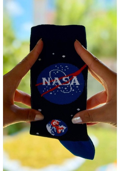 Lousocks Unisex Nasa Gezegenler Sağlı Sollu Soket Çorap Siyah