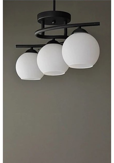 Fuji Modern Tasarım Yatak Odası Salon Mutfak Oturma Odası Renk Camlı 3 Lü Avize Siyah Balll1