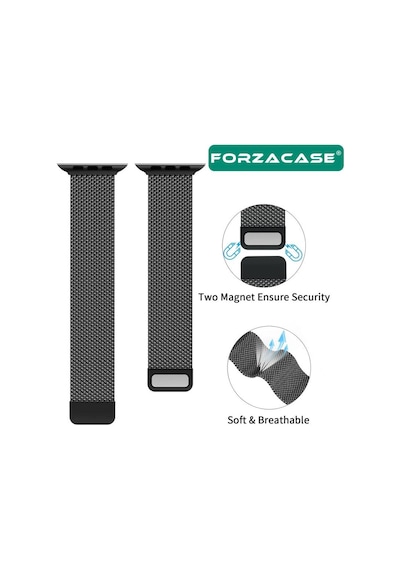 Forzacase Apple Uyumlu  Watch 10 Series 46mm İle Metal Mıknatıslı Kordon Kayış - Fc157 Siyah