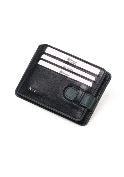 Ancora Leather Hakiki Deri-minimal Tasarım Kartlık-26205-kişiye Özel İsim Baskılı Siyah - Yeşil