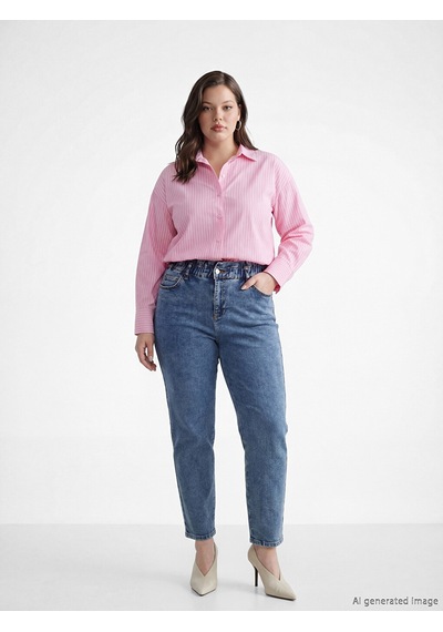 Lcwaıkıkı Classic Mavi Beli Lastikli Slim Mom Kadın Jean Pantolon